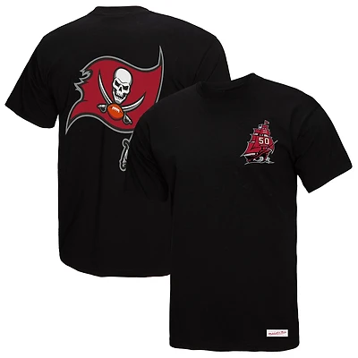 T-shirt noir Mitchell & Ness pour homme, 50e saison des Tampa Bay Buccaneers, motif Ship Sword