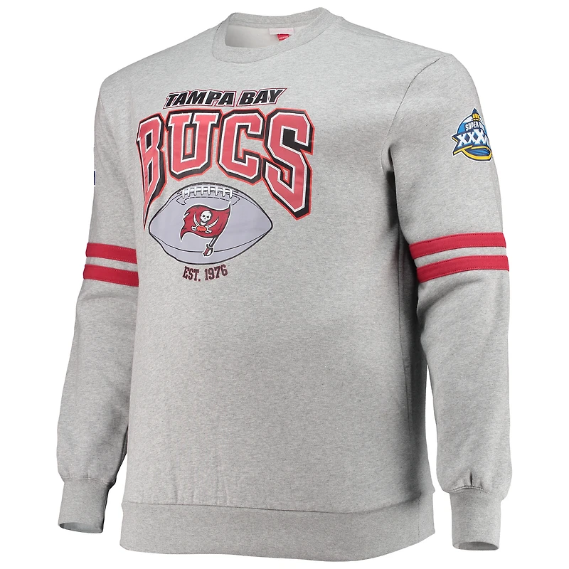 Mitchell & Ness pour hommes gris chiné Tampa Bay Buccaneers Big Tall - Sweat-shirt à imprimé intégral