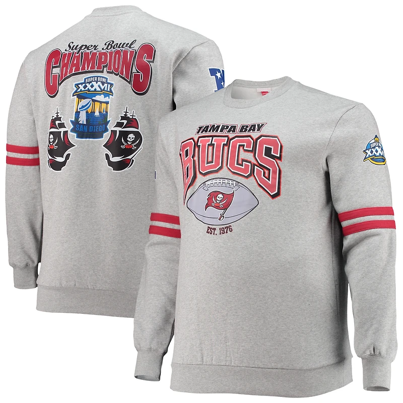 Mitchell & Ness pour hommes gris chiné Tampa Bay Buccaneers Big Tall - Sweat-shirt à imprimé intégral