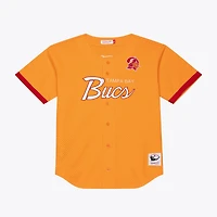Maillot de mode Mitchell & Ness orange pour homme, modèle entraîneur-chef des Buccaneers Tampa Bay, en maille et à boutons.
