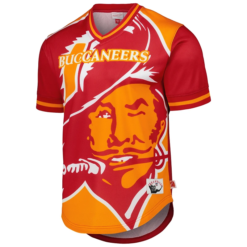 T-shirt rouge à encolure en V Jumbotron 3.0 des Buccaneers de Tampa Bay Mitchell & Ness pour homme