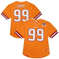 Haut en maille orange pour homme, joueur retraité des Buccaneers de Tampa Bay, nom et numéro, Mitchell & Ness Warren Sapp
