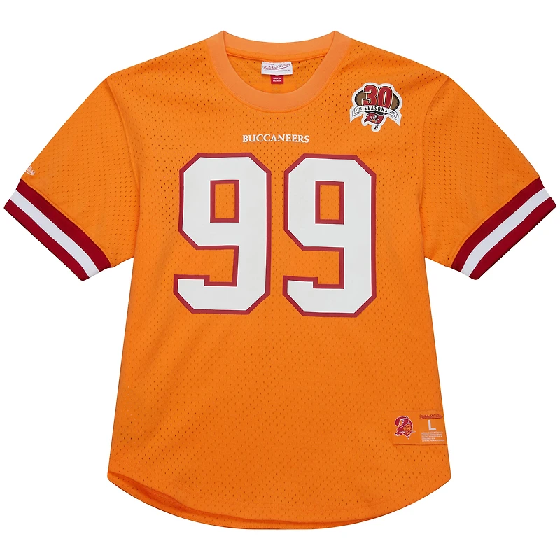 Haut en maille orange pour homme, joueur retraité des Buccaneers de Tampa Bay, nom et numéro, Mitchell & Ness Warren Sapp