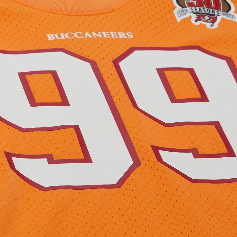 Haut en maille orange pour homme, joueur retraité des Buccaneers de Tampa Bay, nom et numéro, Mitchell & Ness Warren Sapp