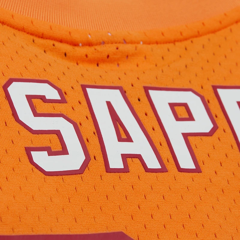 Haut en maille orange pour homme, joueur retraité des Buccaneers de Tampa Bay, nom et numéro, Mitchell & Ness Warren Sapp
