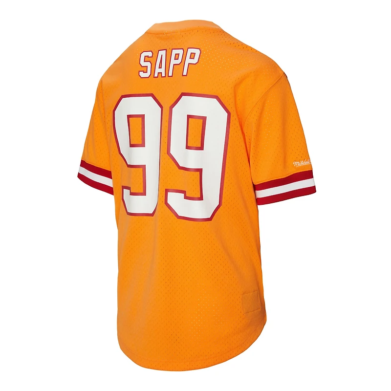 Haut en maille orange pour homme, joueur retraité des Buccaneers de Tampa Bay, nom et numéro, Mitchell & Ness Warren Sapp
