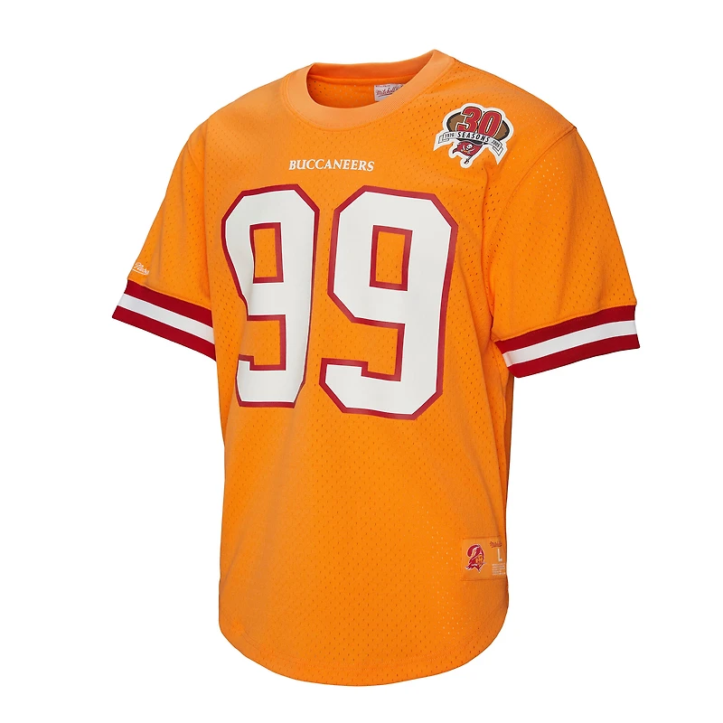 Haut en maille orange pour homme, joueur retraité des Buccaneers de Tampa Bay, nom et numéro, Mitchell & Ness Warren Sapp