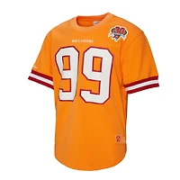 Haut en maille orange pour homme, joueur retraité des Buccaneers de Tampa Bay, nom et numéro, Mitchell & Ness Warren Sapp