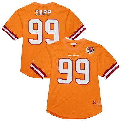 Haut en maille orange pour homme, joueur retraité des Buccaneers de Tampa Bay, nom et numéro, Mitchell & Ness Warren Sapp