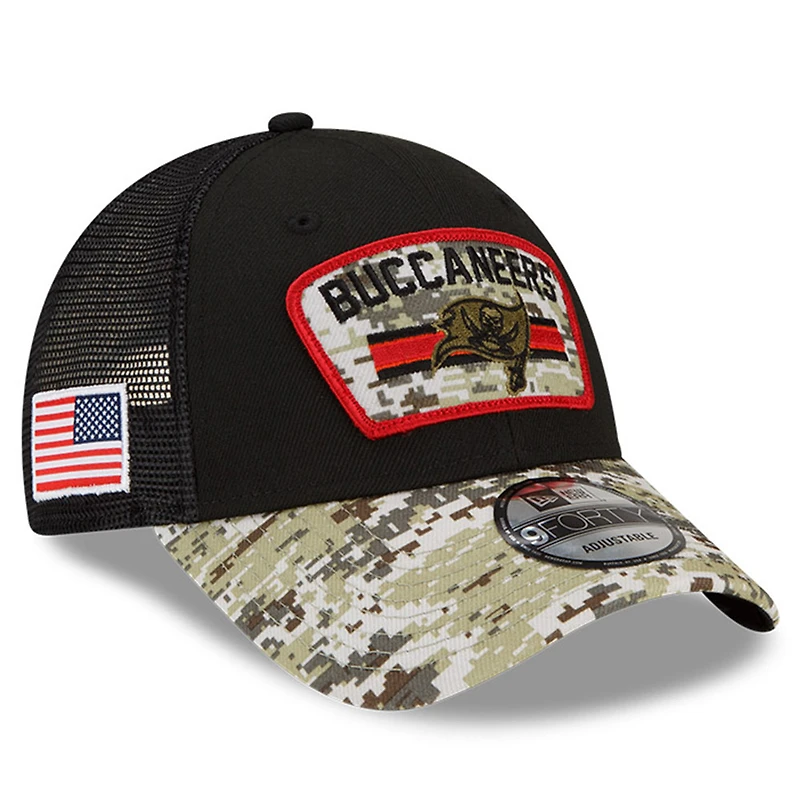 Men's New Era Black/Camo Tampa Bay Buccaneers 2021 Salute To Service - Trucker 9FORTY Snapback Adjustable Hat