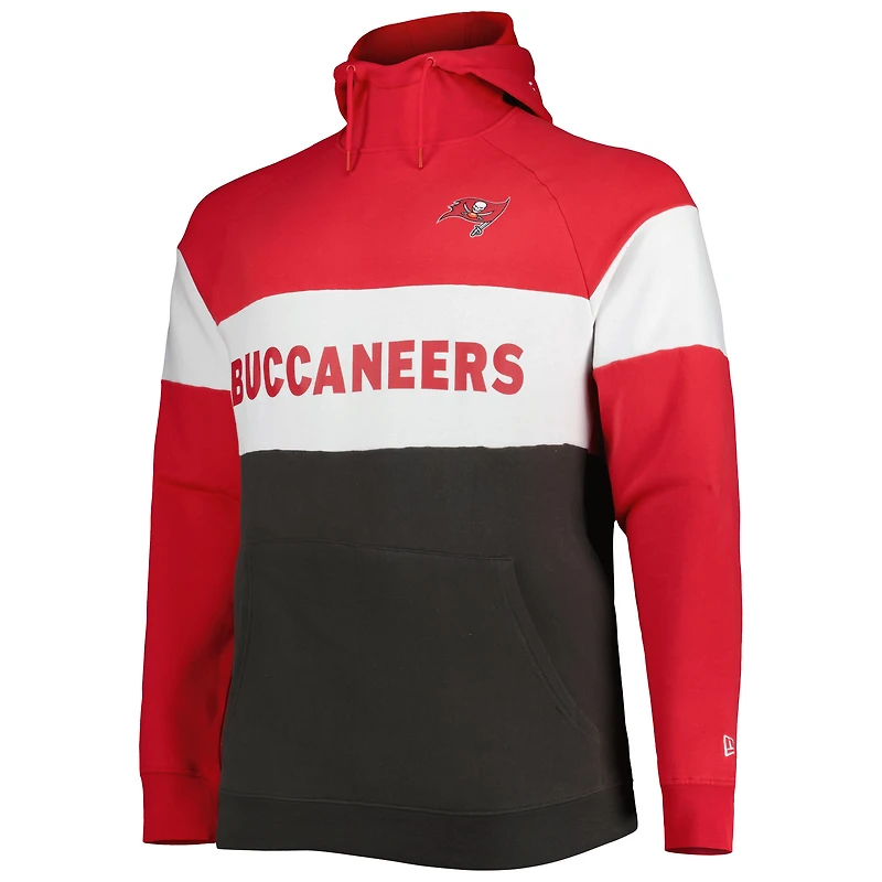 Men's New Era Red/Pewter Tampa Bay Buccaneers Big & Tall Current Team Colorblock Fleece Raglan Pullover Hoodie