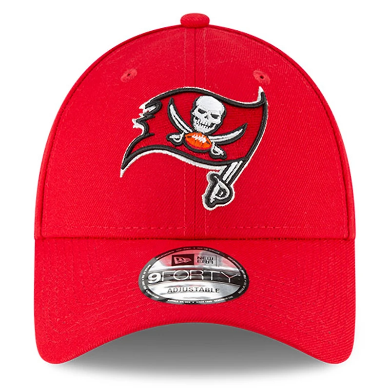 Casquette ajustable New Era 9FORTY rouge pour homme, écusson latéral, 50e saison des Tampa Bay Buccaneers