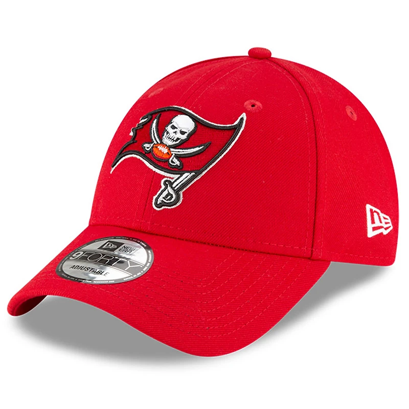 Casquette ajustable New Era 9FORTY rouge pour homme, écusson latéral, 50e saison des Tampa Bay Buccaneers