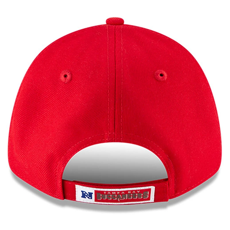 Casquette ajustable New Era 9FORTY rouge pour homme, écusson latéral, 50e saison des Tampa Bay Buccaneers