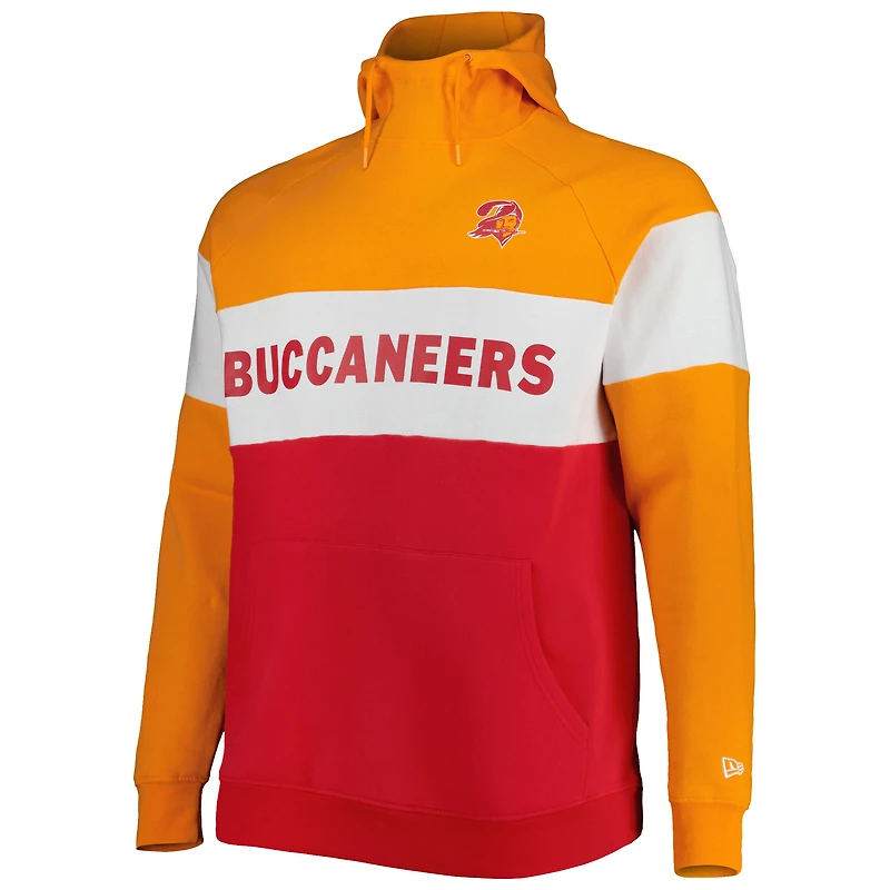 Men's New Era Red Tampa Bay Buccaneers Big & Tall Throwback Colorblock Raglan Pullover Hoodie