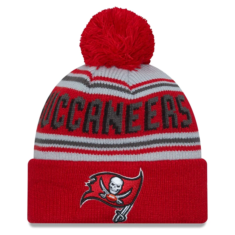 Bonnet en tricot à revers principal des Buccaneers de Tampa Bay New Era rouge pour hommes avec pompon