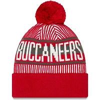 New Era Tampa Bay Buccaneers Striped rouge pour homme - Bonnet en tricot à revers avec pompon