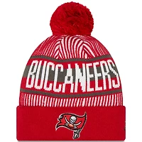 Bonnet en tricot rayé à revers et pompon New Era pour hommes, rouge, Tampa Bay Buccaneers