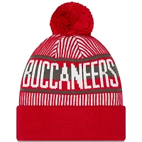 Men's New Era Red Tampa Bay Buccaneers Striped Cuffed Knit Hat with Pom