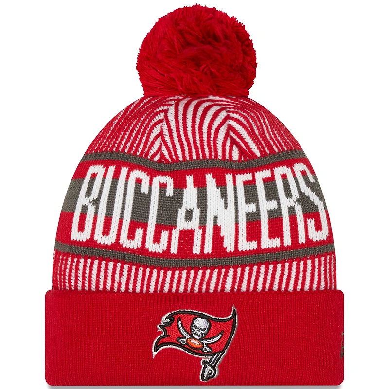 Bonnet en tricot rayé à revers et pompon New Era pour hommes, rouge, Tampa Bay Buccaneers