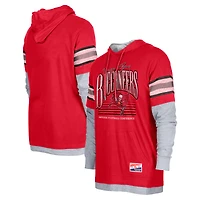 T-shirt à capuche manches longues Twofer pour homme New Era rouge Tampa Bay Buccaneers