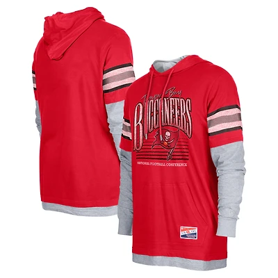 T-shirt à capuche manches longues Twofer pour homme New Era rouge Tampa Bay Buccaneers