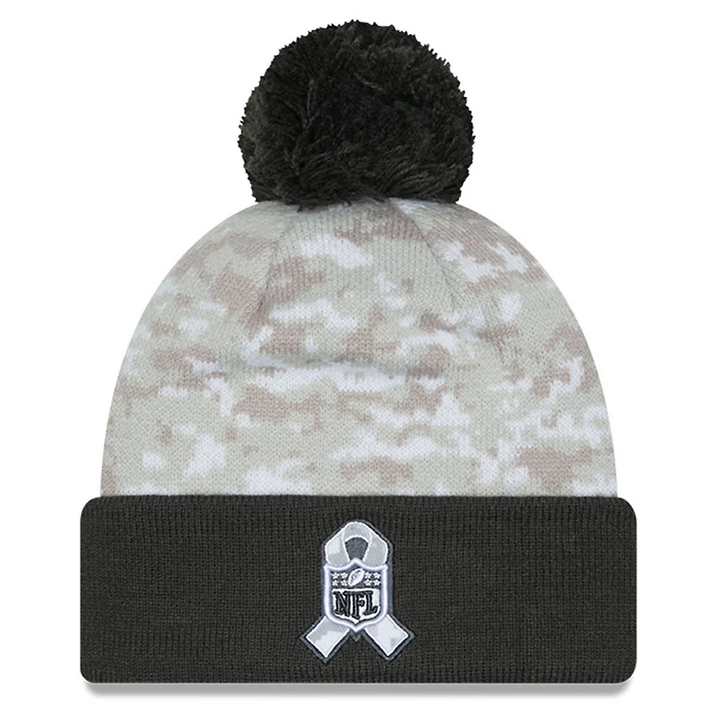 Bonnet en tricot à revers et pompon pour homme New Era Tampa Bay Buccaneers 2024 Salute To Service Digital Camo blanc/graphite