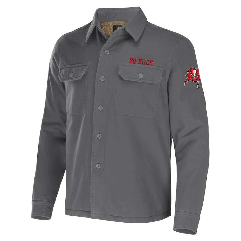 Men's NFL x Darius Rucker Collection by Fanatics Pewter Tampa Bay Buccaneers Canvas Button-Up Shirt Jacket