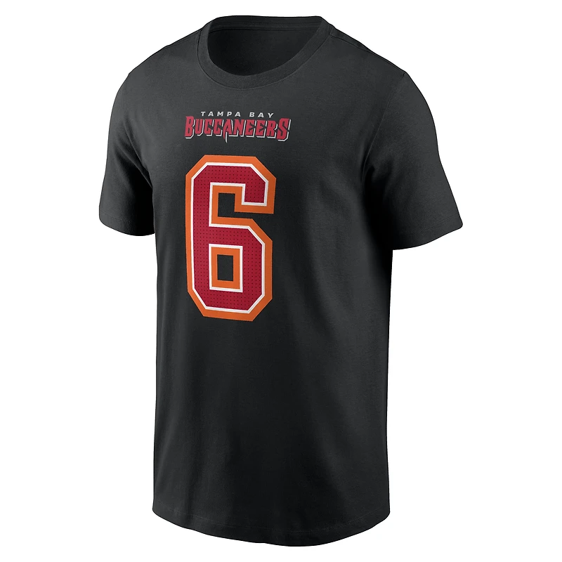 T-shirt Nike Baker Mayfield noir Tampa Bay Buccaneers Carbon avec nom et numéro pour homme
