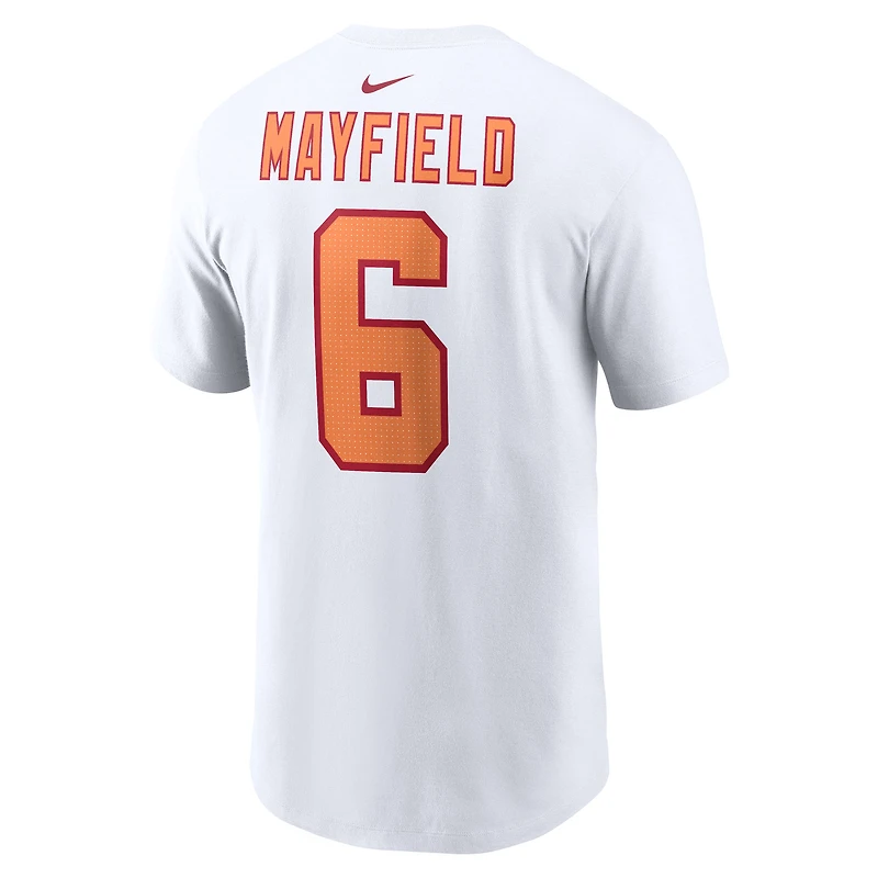 T-shirt Nike Baker Mayfield blanc '76 pour homme, nom et numéro de la 50e saison des Tampa Bay Buccaneers