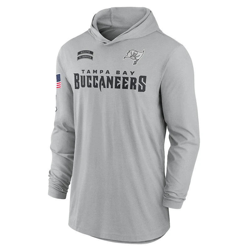 T-shirt à capuche léger et performant manches longues Nike gris Tampa Bay Buccaneers 2024 Salute to Service pour homme