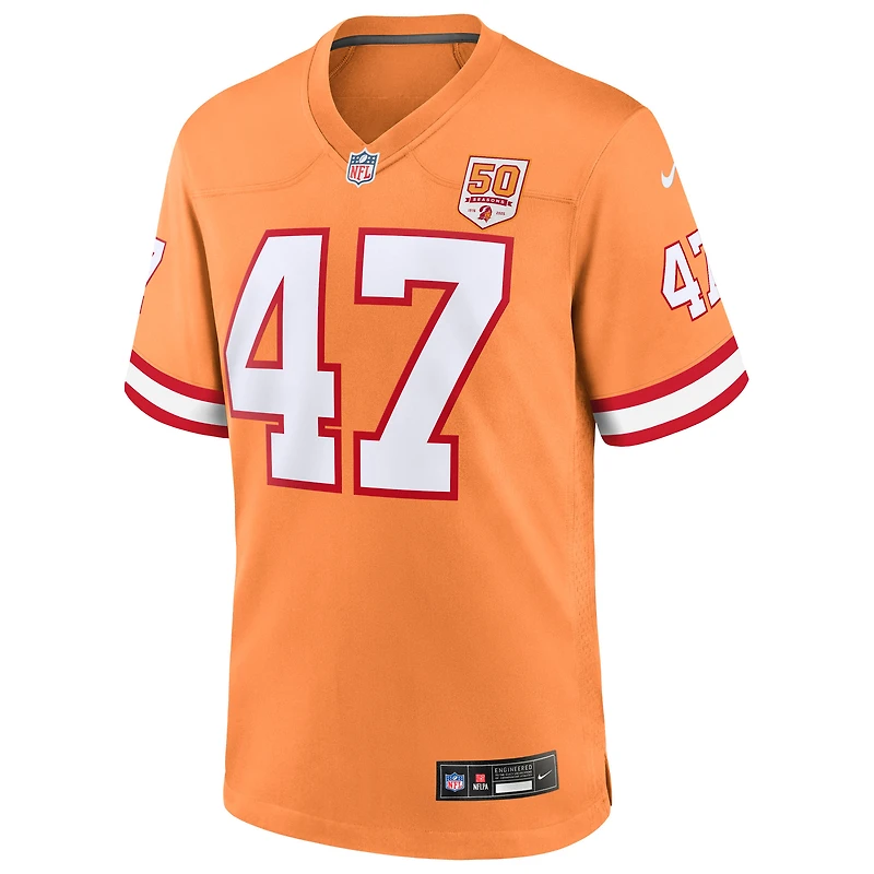 Maillot Nike John Lynch Creamsicle pour homme, 50e match de la saison des Tampa Bay Buccaneers