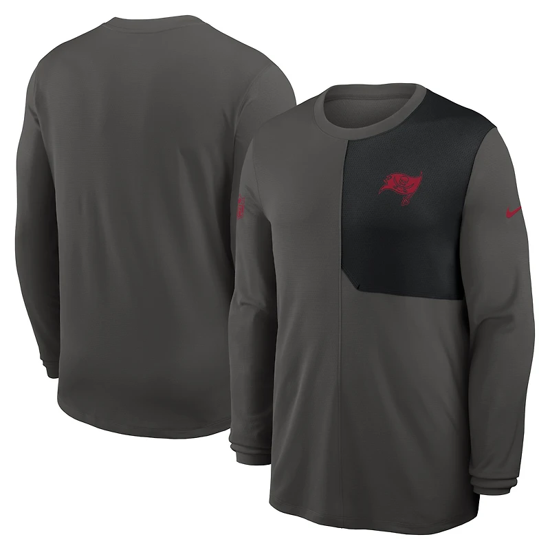 Maillot Nike à manches longues Dri-FIT UV Sideline Coach des Buccaneers de Tampa Bay pour homme, couleur étain