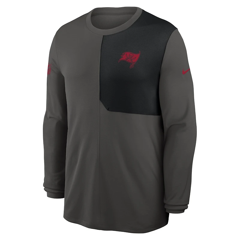 Maillot Nike à manches longues Dri-FIT UV Sideline Coach des Buccaneers de Tampa Bay pour homme, couleur étain