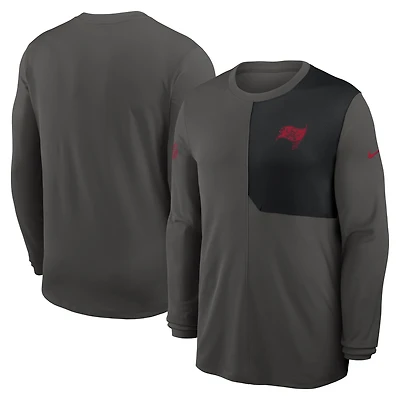 Maillot Nike à manches longues Dri-FIT UV Sideline Coach des Buccaneers de Tampa Bay pour homme, couleur étain