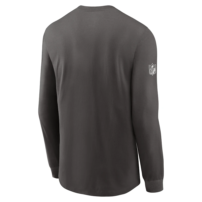 T-shirt Nike à manches longues Dri-FIT pour homme, couleur étain, des Buccaneers de Tampa Bay