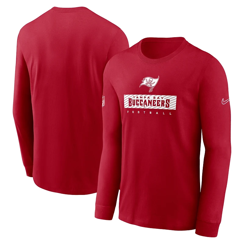T-shirt Nike rouge à manches longues Tampa Bay Buccaneers Sideline Dri-FIT pour homme
