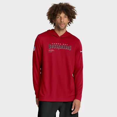 T-shirt à capuche manches longues Nike rouge Tampa Bay Buccaneers Sideline Pure Fury Dri-FIT pour homme