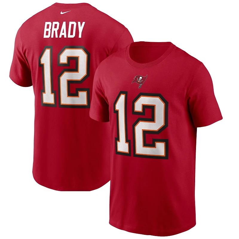 T-shirt Nike Tom Brady rouge pour homme avec nom et numéro des Buccaneers de Tampa Bay