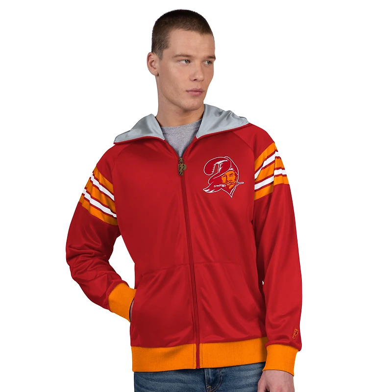 Veste de survêtement à capuche entièrement zippée Pro Player rouge/orange pour homme, motif rétro des Tampa Bay Buccaneers