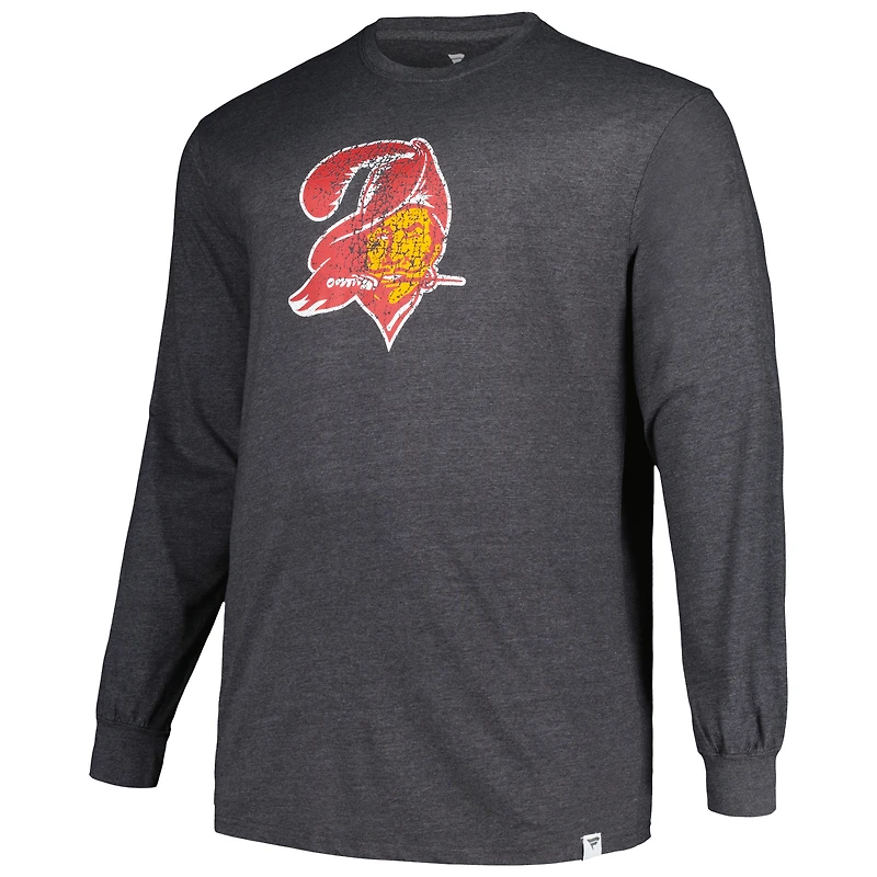 T-shirt à manches longues pour hommes Heather Charcoal Tampa Bay Buccaneers Big & Tall Throwback