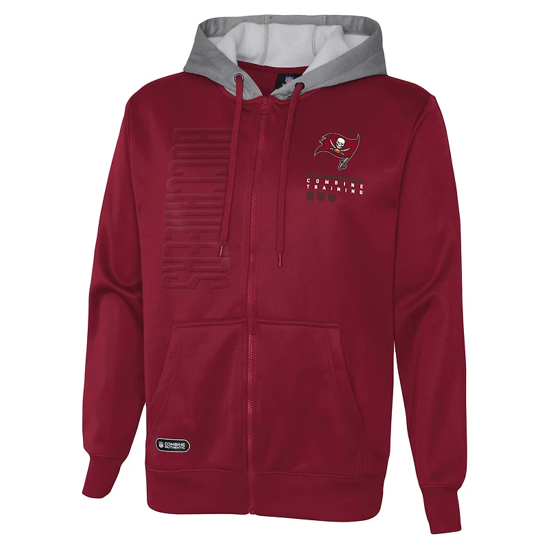 Sweat à capuche entièrement zippé rouge pour hommes des Buccaneers de Tampa Bay Combine Authentic Field Play