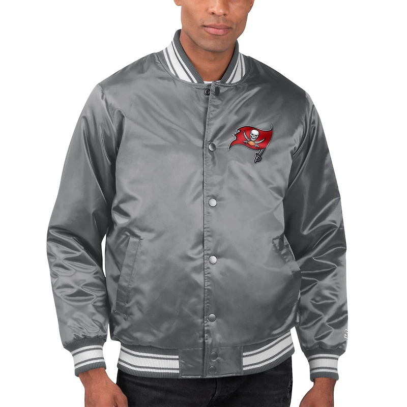 Veste universitaire à bouton-pression en satin pour vestiaire des Buccaneers de Tampa Bay Starter gris hommes