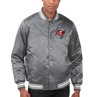 Veste universitaire à bouton-pression en satin pour vestiaire des Buccaneers de Tampa Bay Starter gris hommes