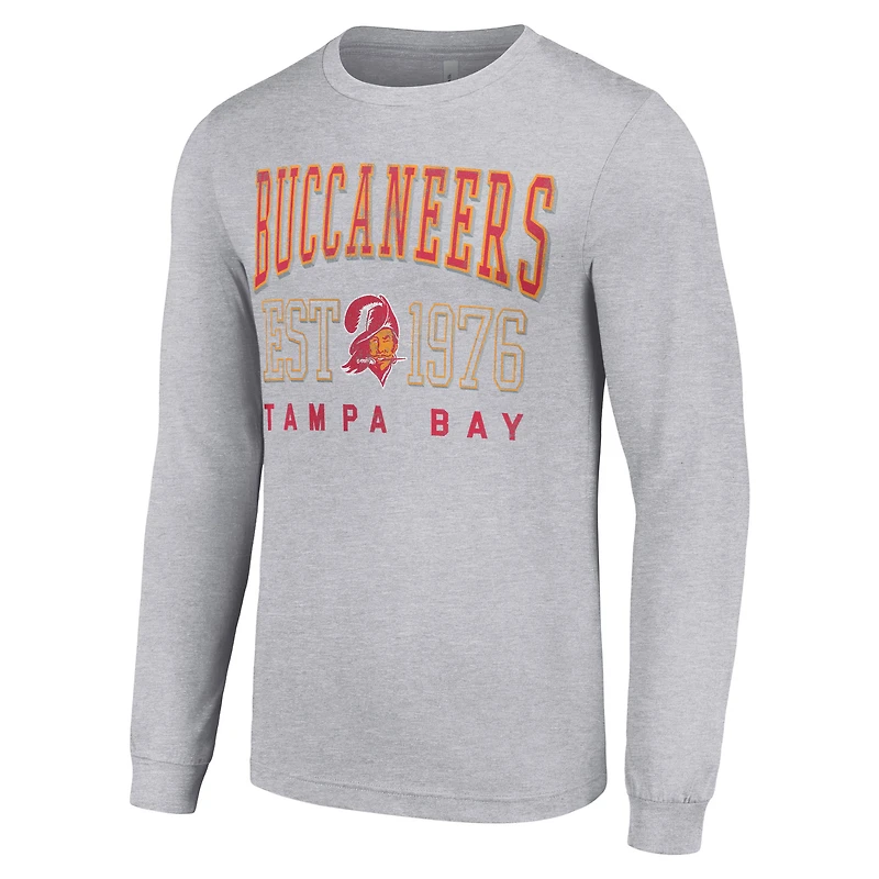 T-shirt à manches longues gris chiné pour homme avec logo rétro des Buccaneers de Tampa Bay