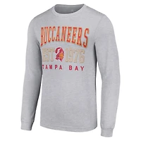 T-shirt à manches longues gris chiné pour homme avec logo rétro des Buccaneers de Tampa Bay