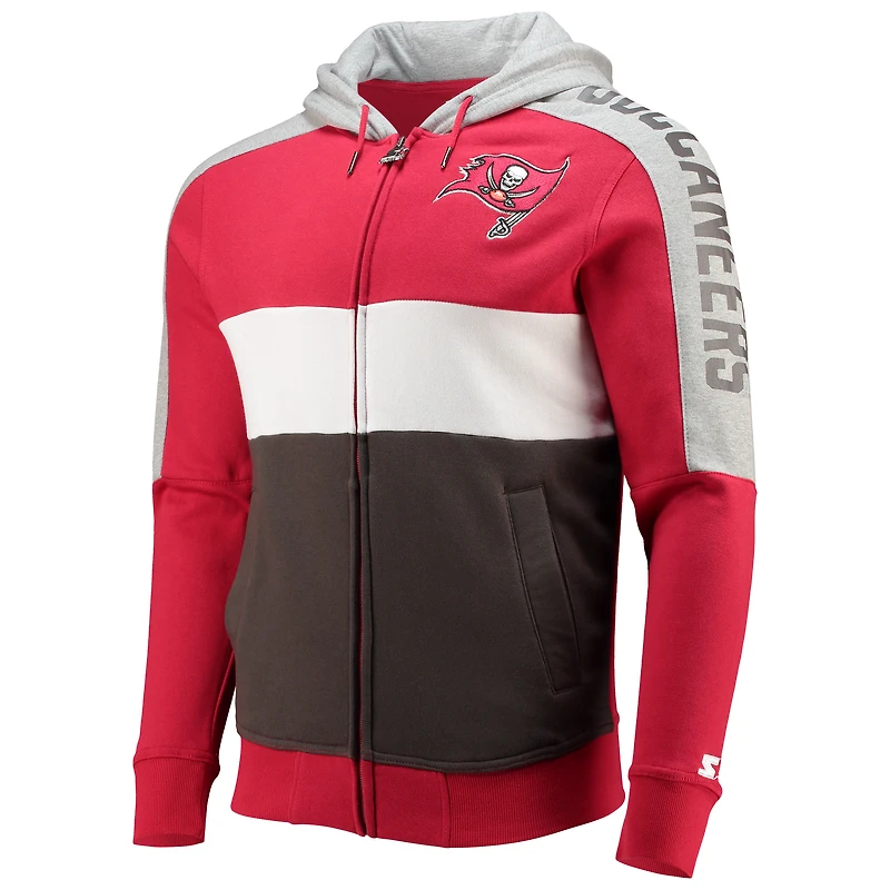 Sweat à capuche avec fermeture éclair et blocs de couleurs pour homme Starter Red/Pewter Tampa Bay Buccaneers Playoffs