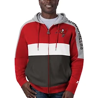 Men's Starter Red/Pewter Tampa Bay Buccaneers Playoffs Color Block Full-Zip Hoodie