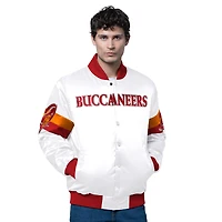 Veste universitaire blanche à boutons-pression triple option en satin pour homme des Tampa Bay Buccaneers