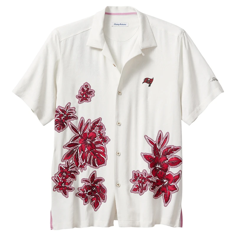 Chemise boutonnée Tommy Bahama crème Tampa Bay Buccaneers Hibiscus Camp pour homme